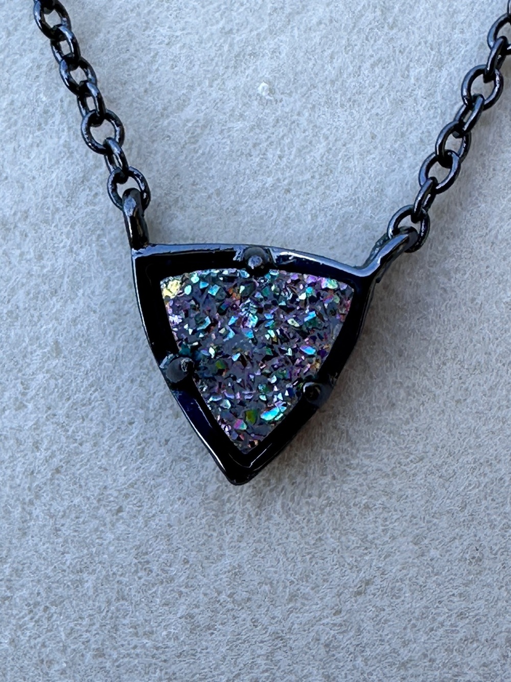 Kendra Scott Black Triangle Druzy Necklace with Iridescent Sparkle